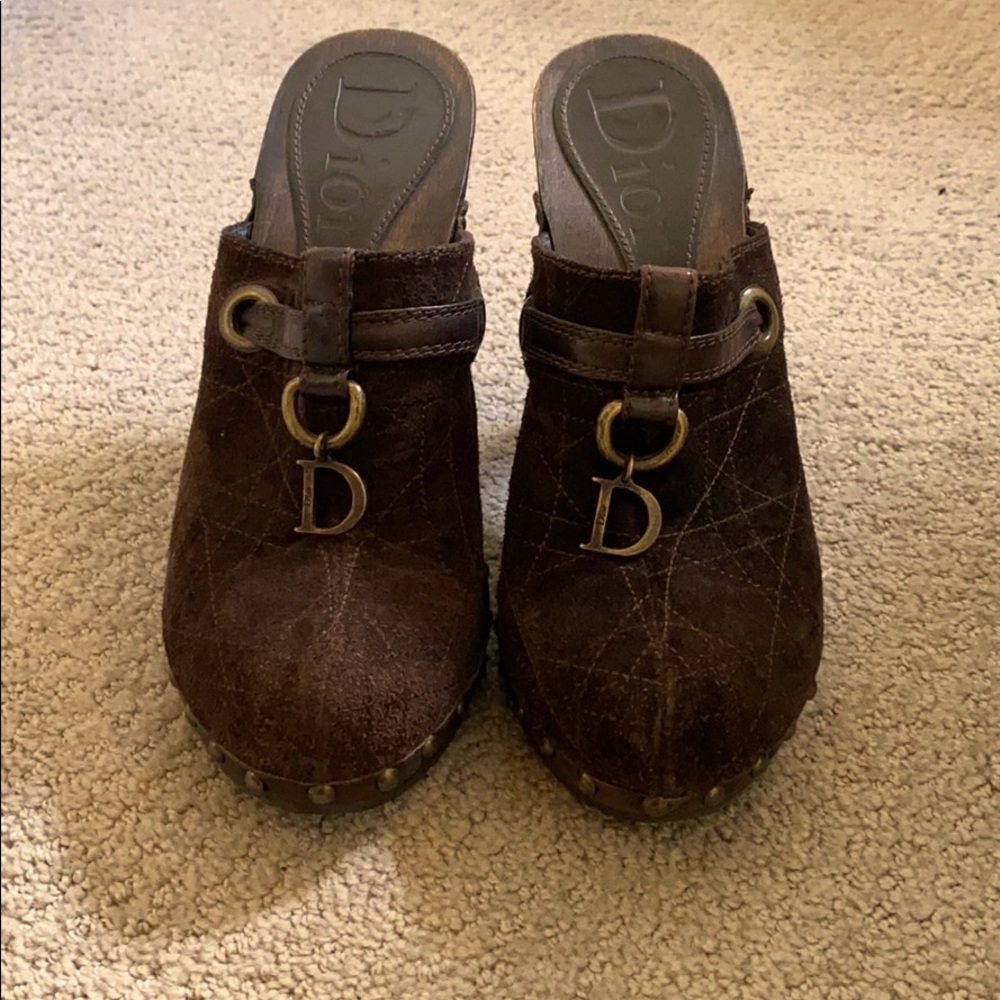 Christian Dior brown suede mules